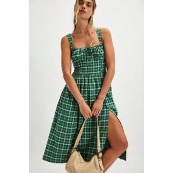 Free People Dresses & Skirts - Free People Laters Baby green plaid midi dress size xs